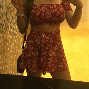 Floral red summer matching set